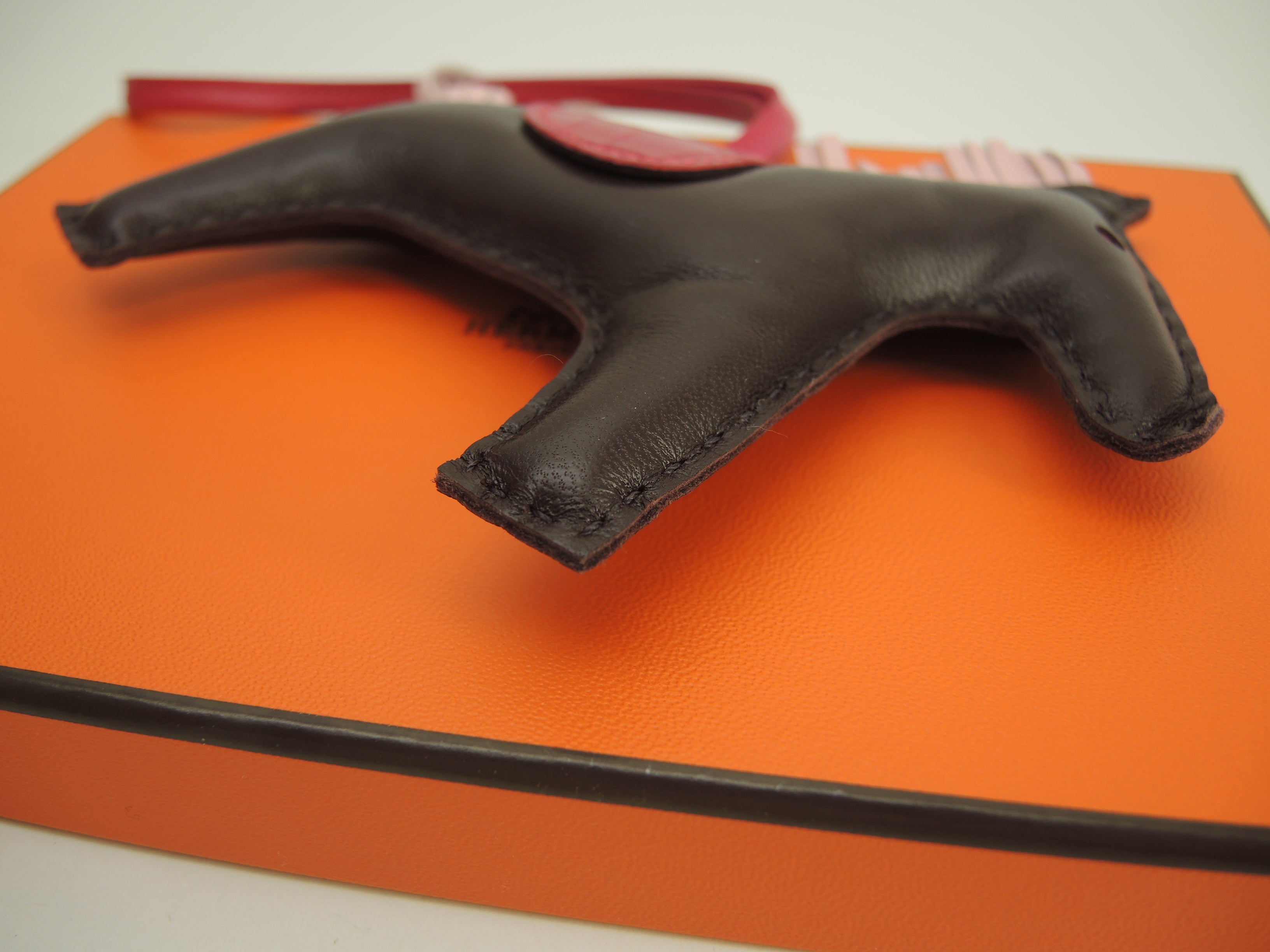Hermès Rodeo MM Agneau Milo/Alligatore Rosa marrone scuro Portachiavi borsa Nuovo@Z