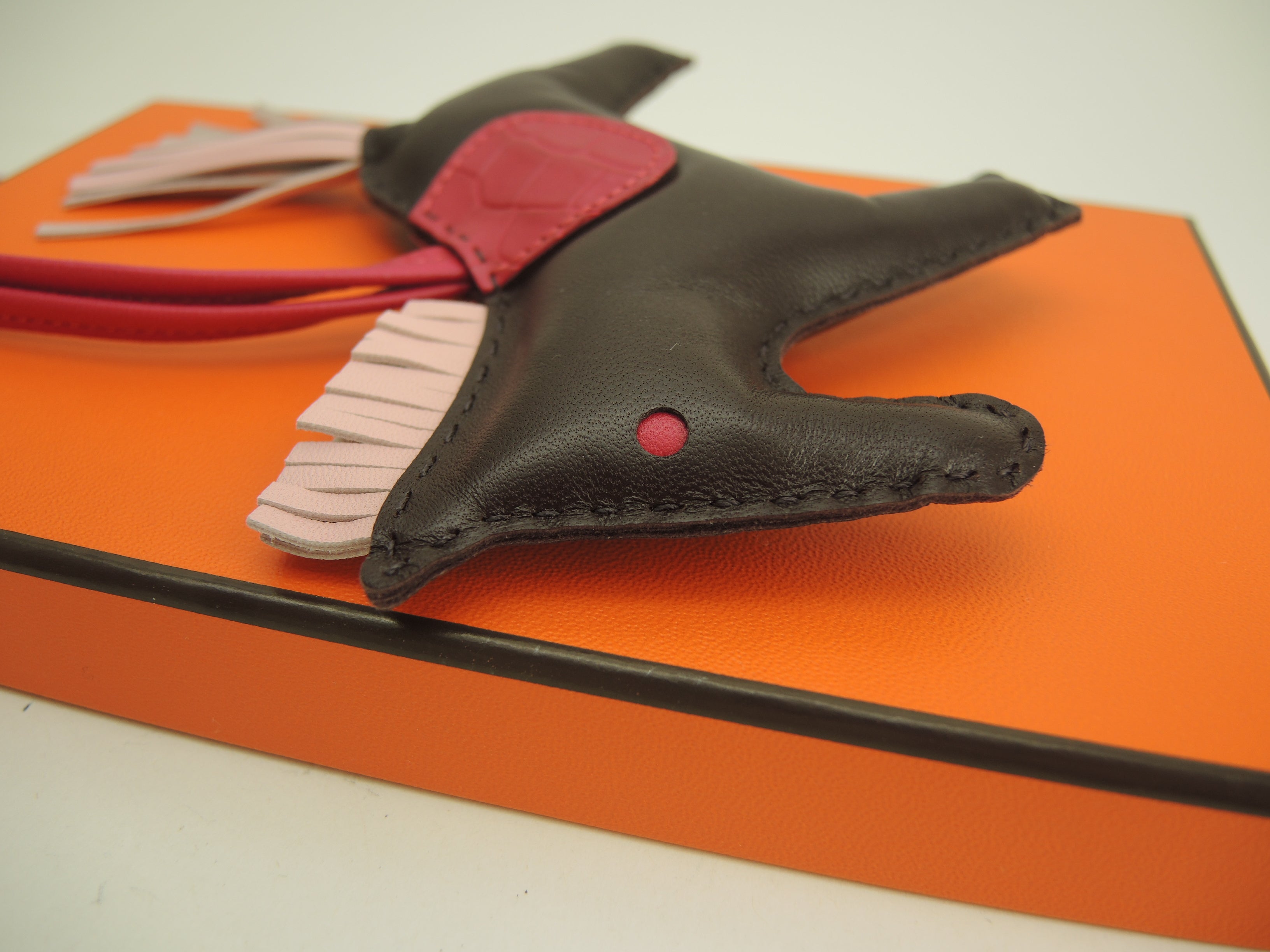 Hermès Rodeo MM Agneau Milo/Alligatore Rosa marrone scuro Portachiavi borsa Nuovo@Z