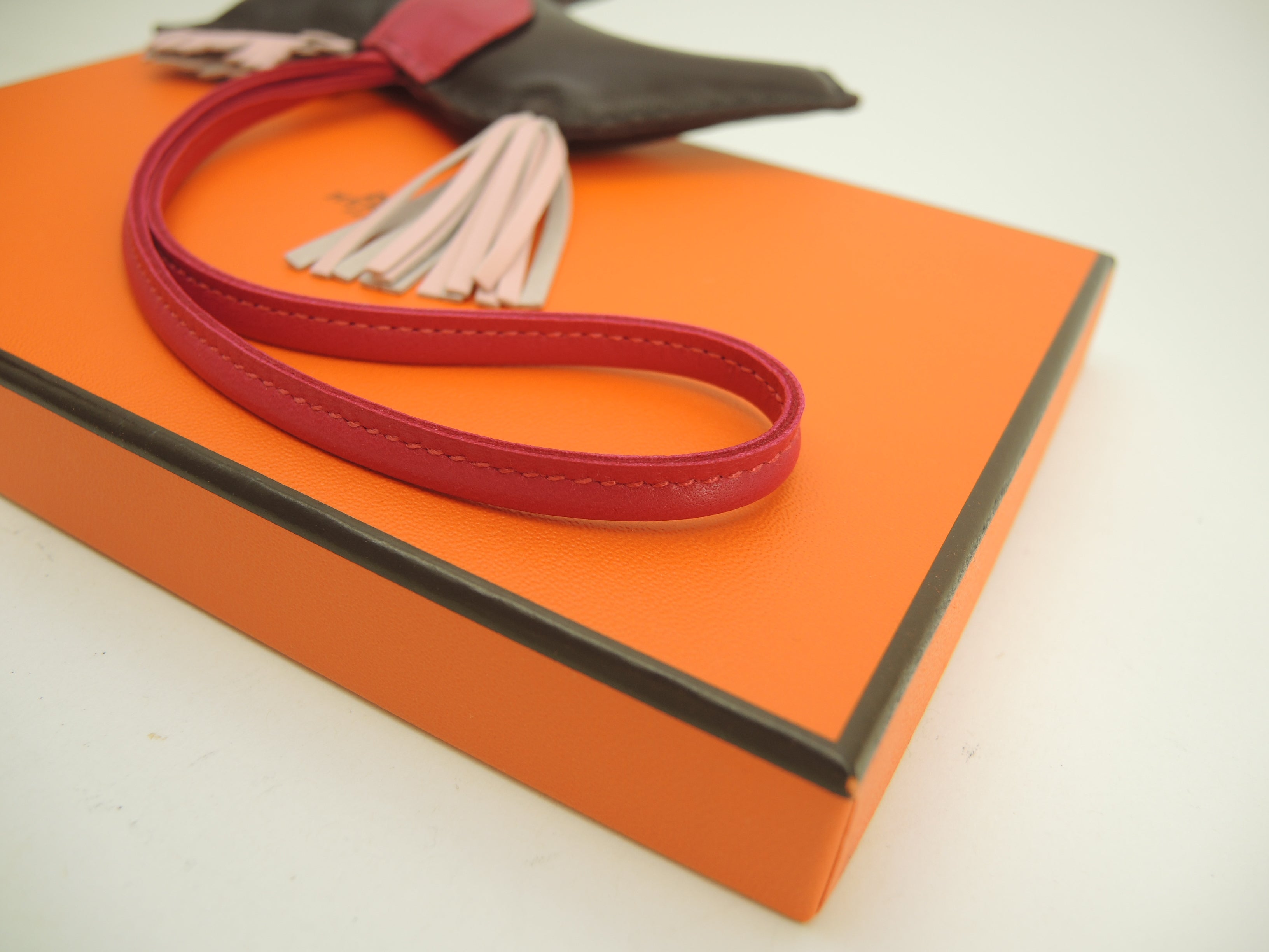 Hermès Rodeo MM Agneau Milo/Alligatore Rosa marrone scuro Portachiavi borsa Nuovo@Z
