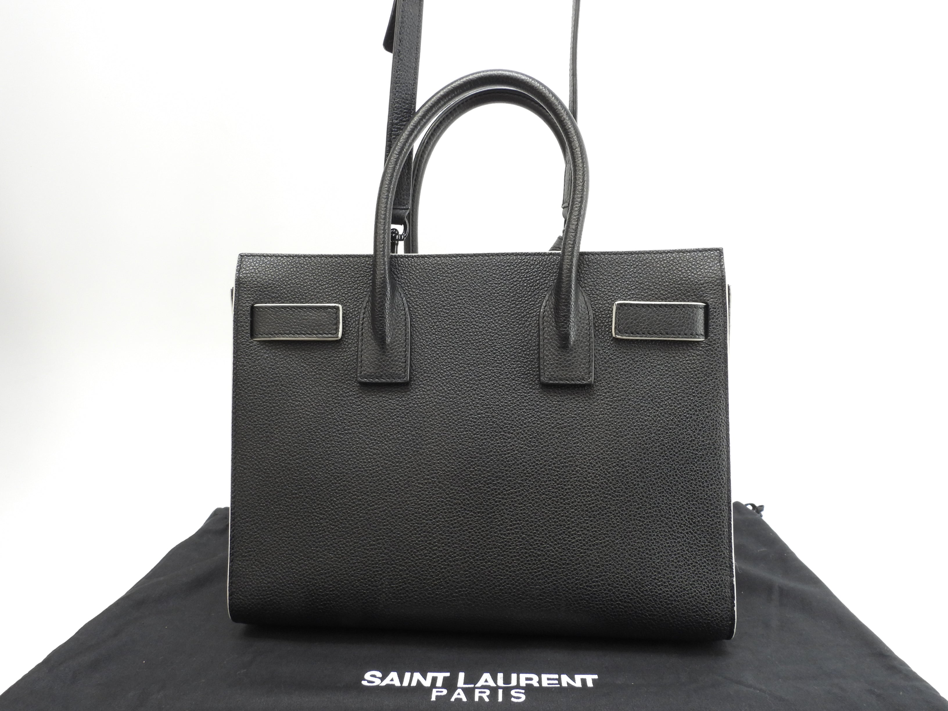 Borsa a mano Saint Laurent Sac de Jour Baby YSL in pelle bianco e nero con tracolla, come nuova @ 88