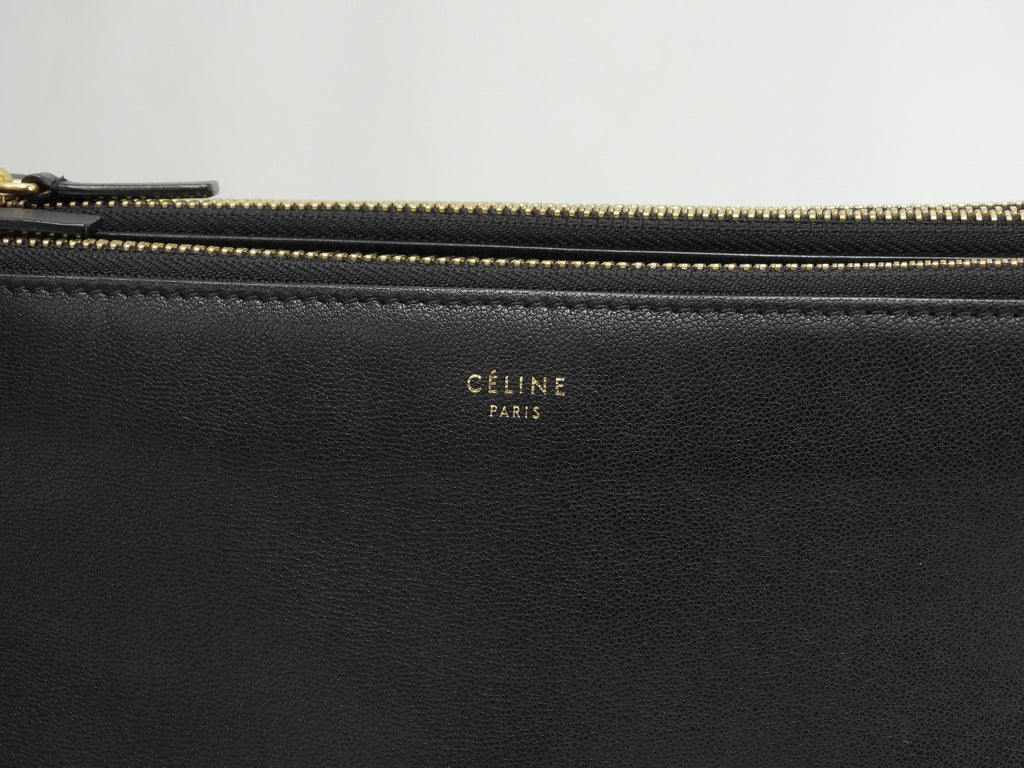 Celine Trio Large pelle liscia nera, borsa a tracolla, pochette, ottime condizioni @ 2