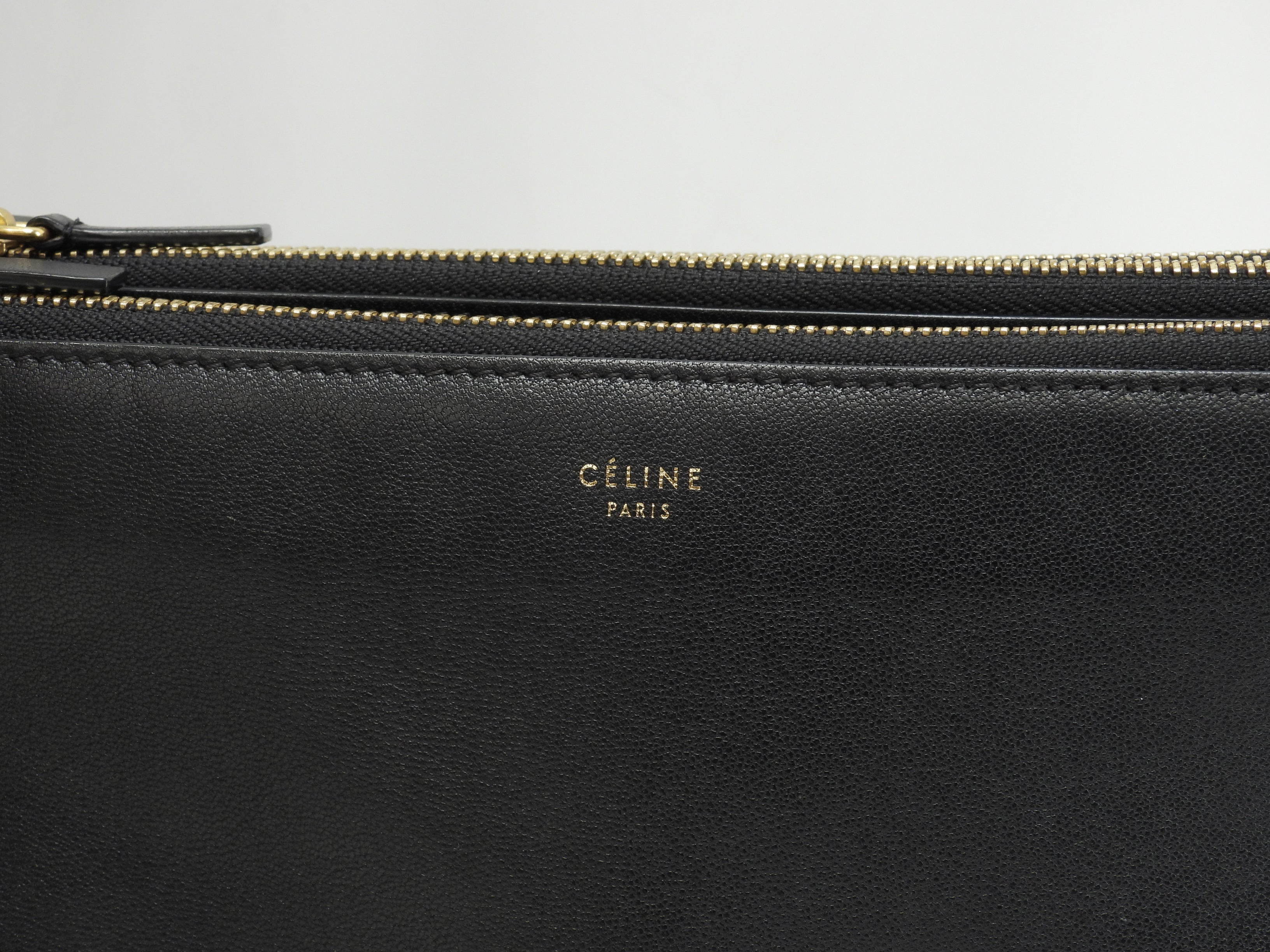 Celine Trio Large pelle liscia nera, borsa a tracolla, pochette, ottime condizioni @ 2