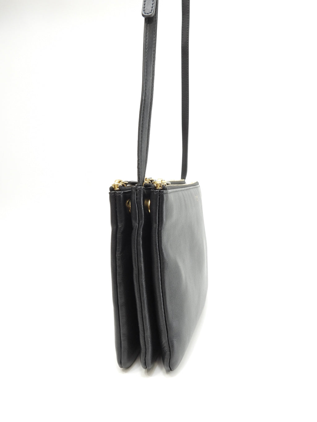 Celine Trio Large pelle liscia nera, borsa a tracolla, pochette, ottime condizioni @ 2