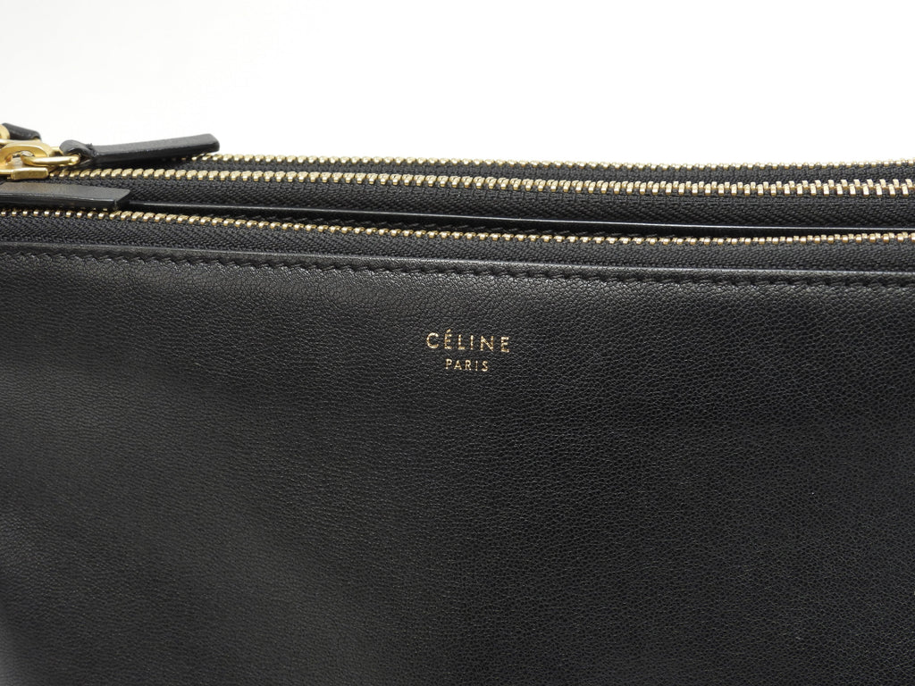 Celine Trio Large pelle liscia nera, borsa a tracolla, pochette, ottime condizioni @ 2