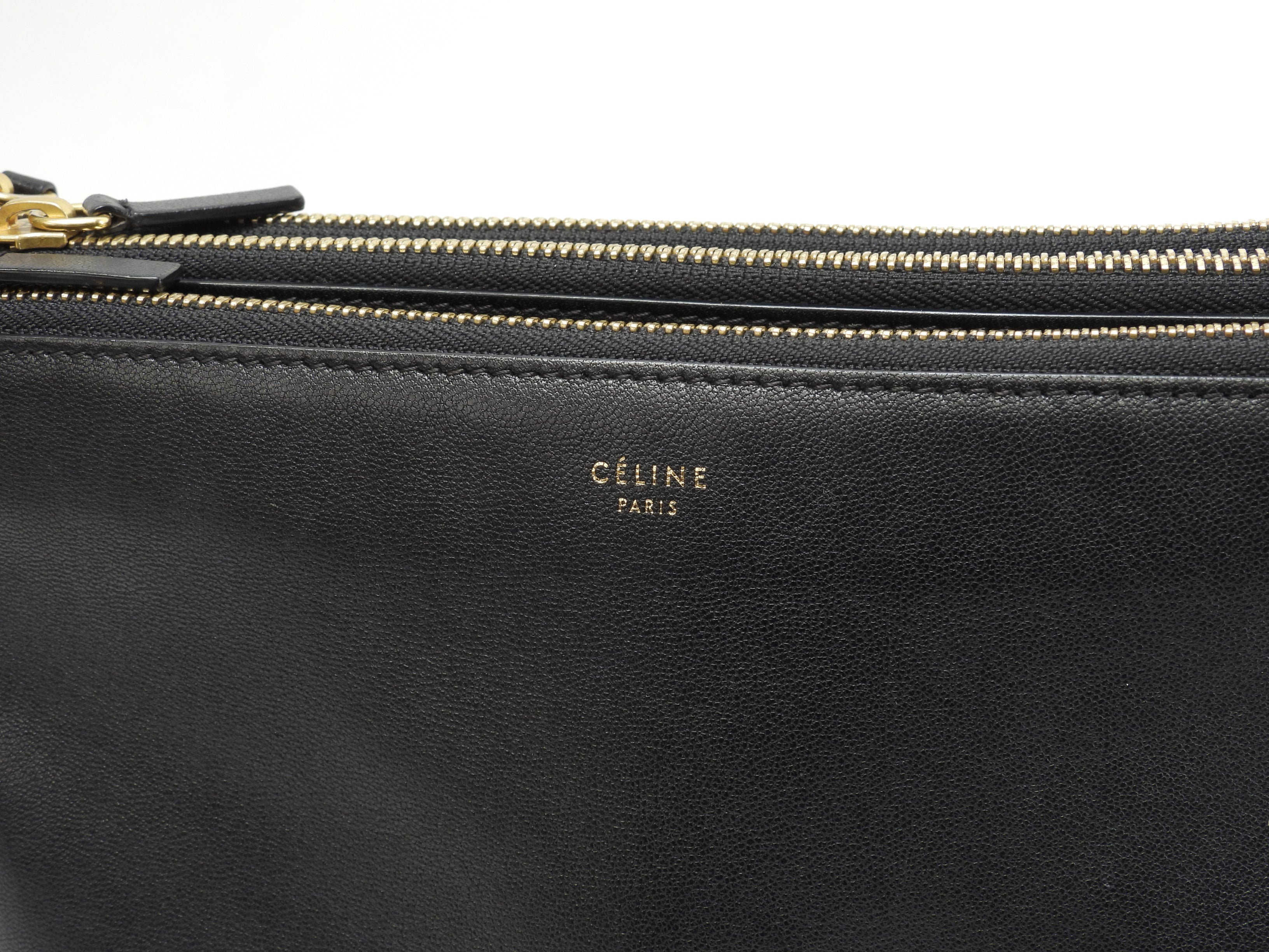 Celine Trio Large pelle liscia nera, borsa a tracolla, pochette, ottime condizioni @ 2