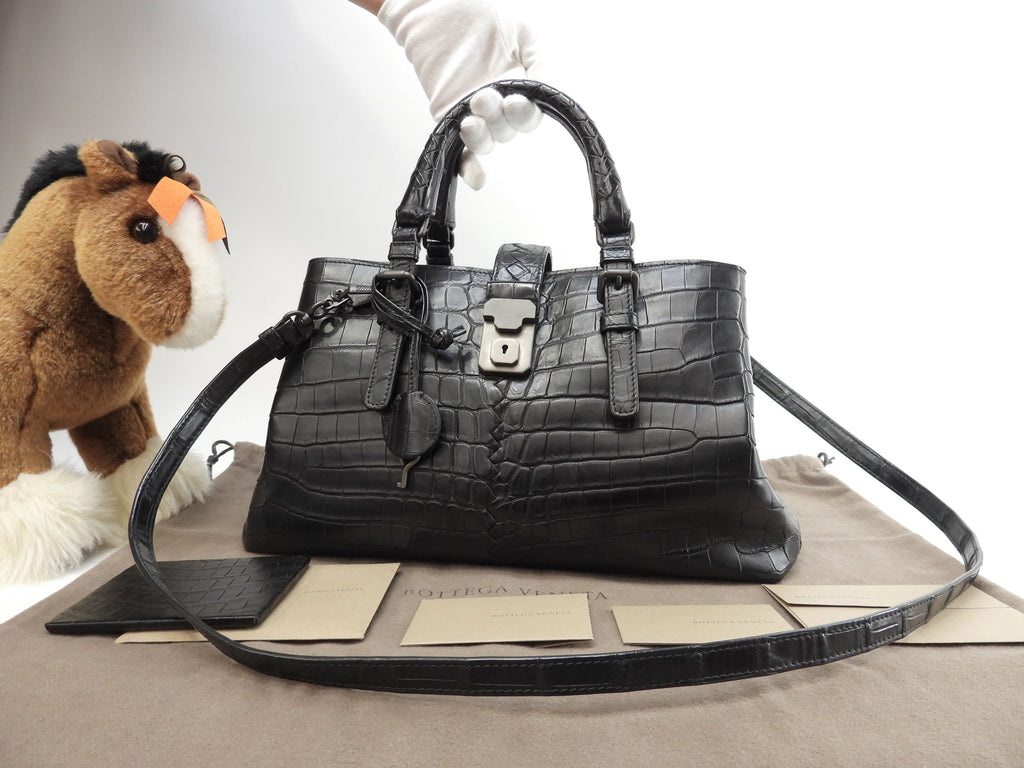 Bottega Veneta Small Roma Coccodrillo Opaco Nero borsa a mano con tracolla, condizioni eccellenti @B06188041W