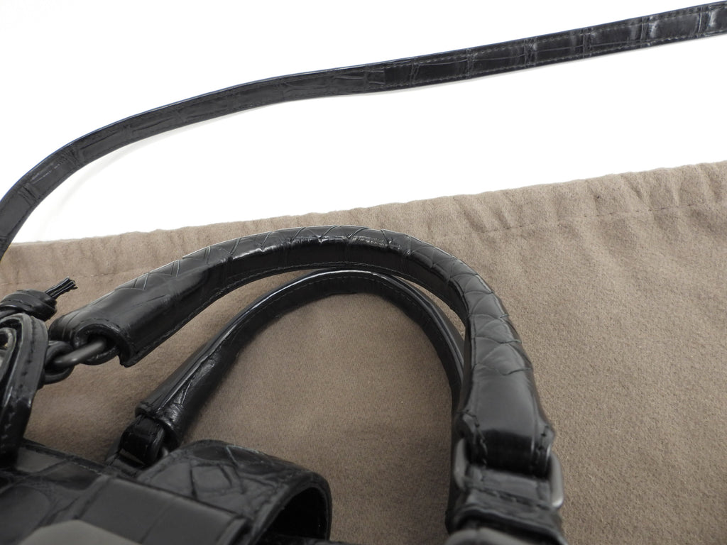 Bottega Veneta Small Roma Coccodrillo Opaco Nero borsa a mano con tracolla, condizioni eccellenti @B06188041W