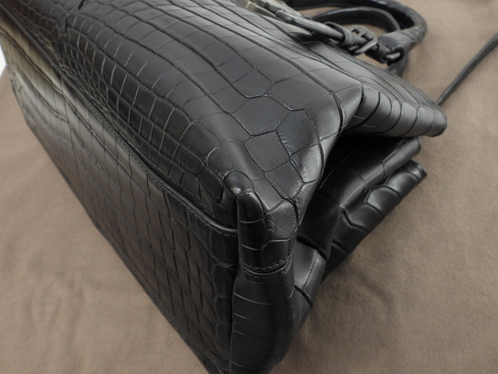 Bottega Veneta Small Roma Coccodrillo Opaco Nero borsa a mano con tracolla, condizioni eccellenti @B06188041W