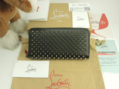 Christian Louboutin portafoglio lungo con borchie argentate in pelle nera Panettone Nuovo di zecca@4