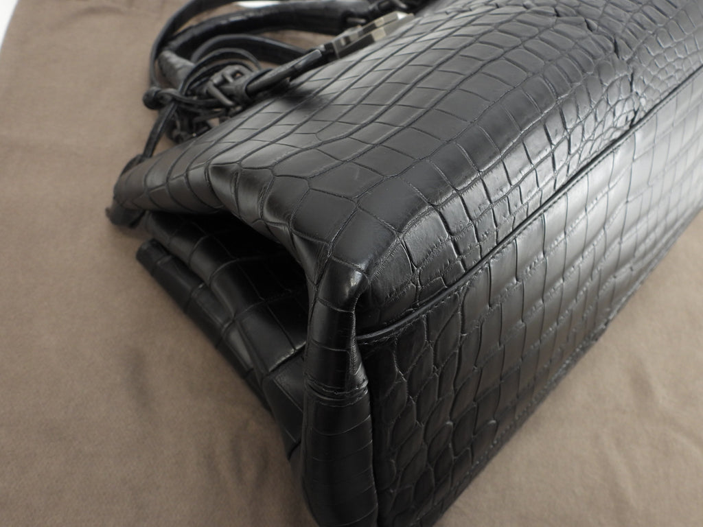 Bottega Veneta Small Roma Coccodrillo Opaco Nero borsa a mano con tracolla, condizioni eccellenti @B06188041W