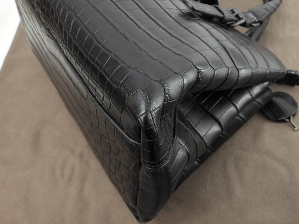 Bottega Veneta Small Roma Coccodrillo Opaco Nero borsa a mano con tracolla, condizioni eccellenti @B06188041W