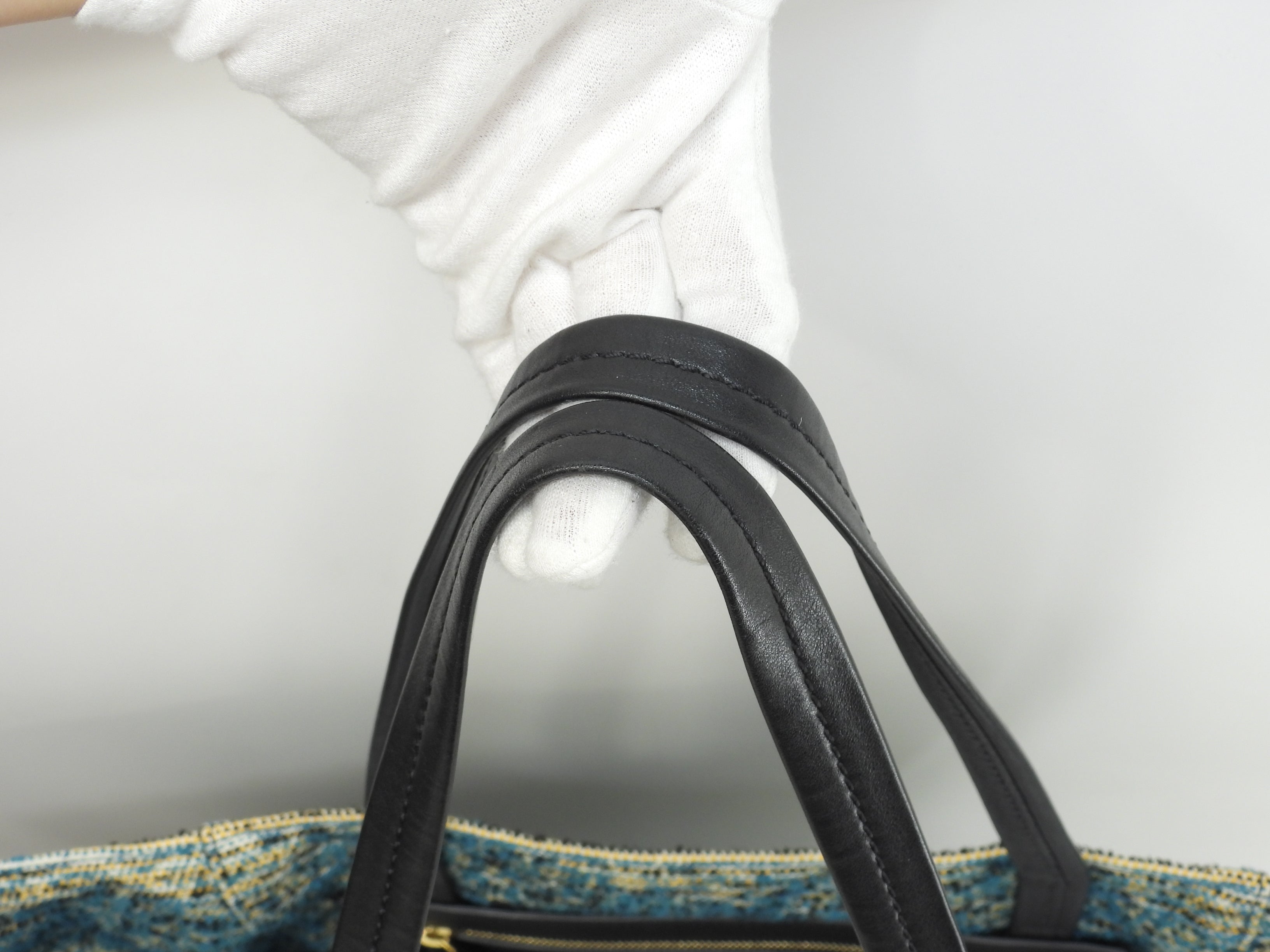 Celine Cabas Phantom Medium Tweed Blu Giallo Bianco Nero Borsa a Spalla Shopping Bag Ottime Condizioni@W-CU-2197