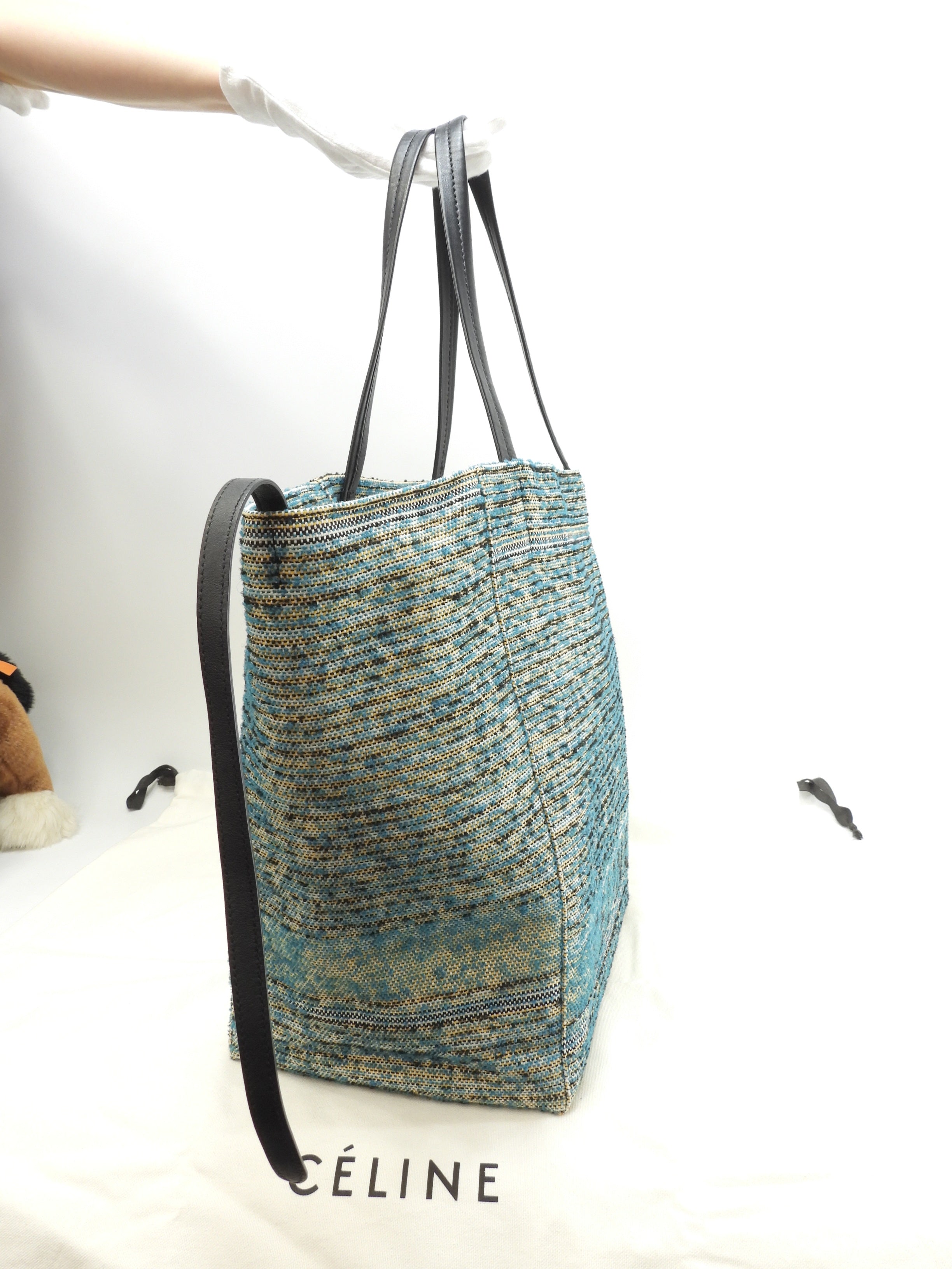 Celine Cabas Phantom Medium Tweed Blu Giallo Bianco Nero Borsa a Spalla Shopping Bag Ottime Condizioni@W-CU-2197