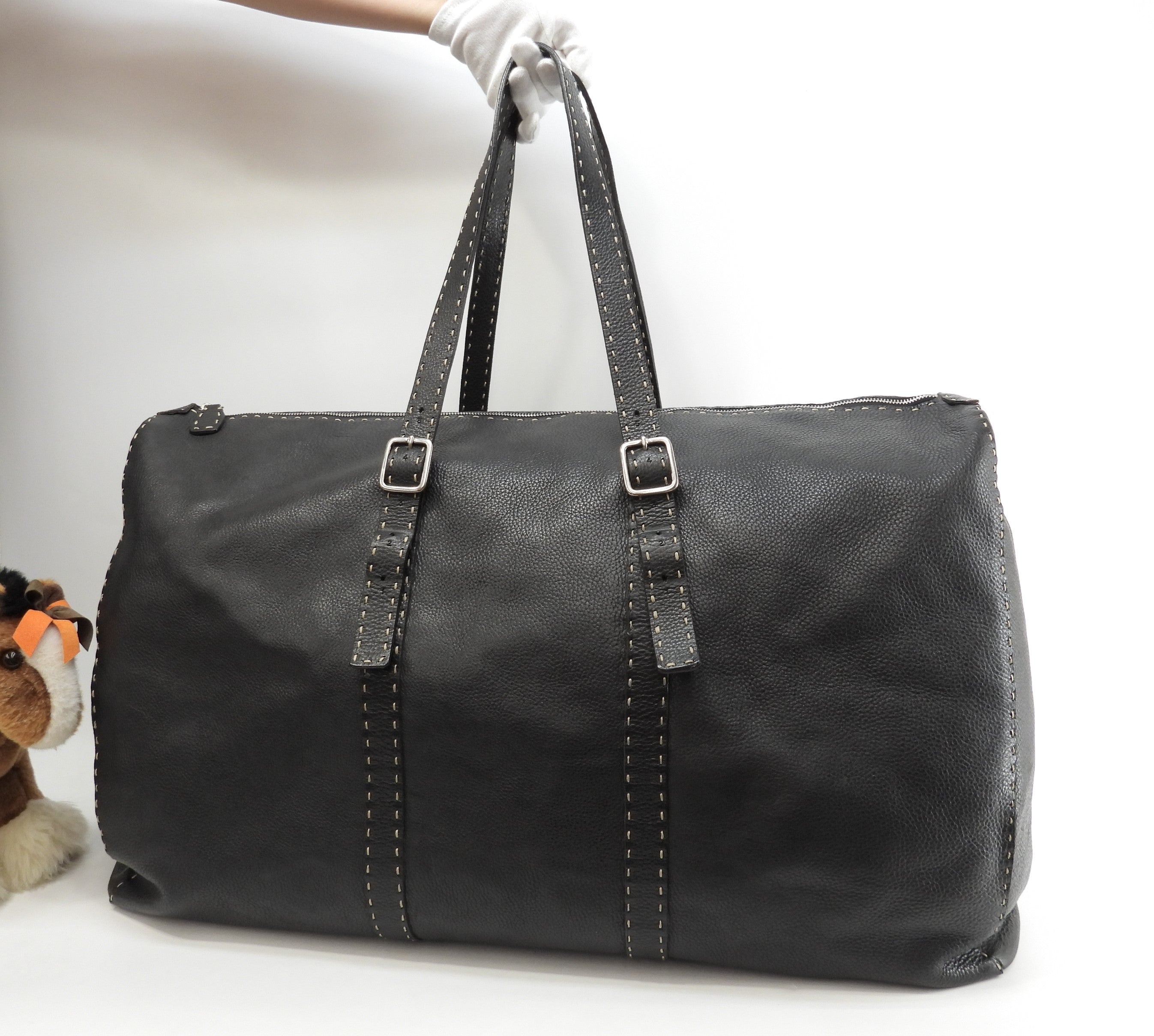 Fendi Borsa a tracolla Selleria nera Borsa da viaggio Borsa da notte @ 11