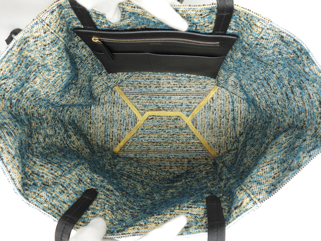 Celine Cabas Phantom Medium Tweed Blu Giallo Bianco Nero Borsa a Spalla Shopping Bag Ottime Condizioni@W-CU-2197