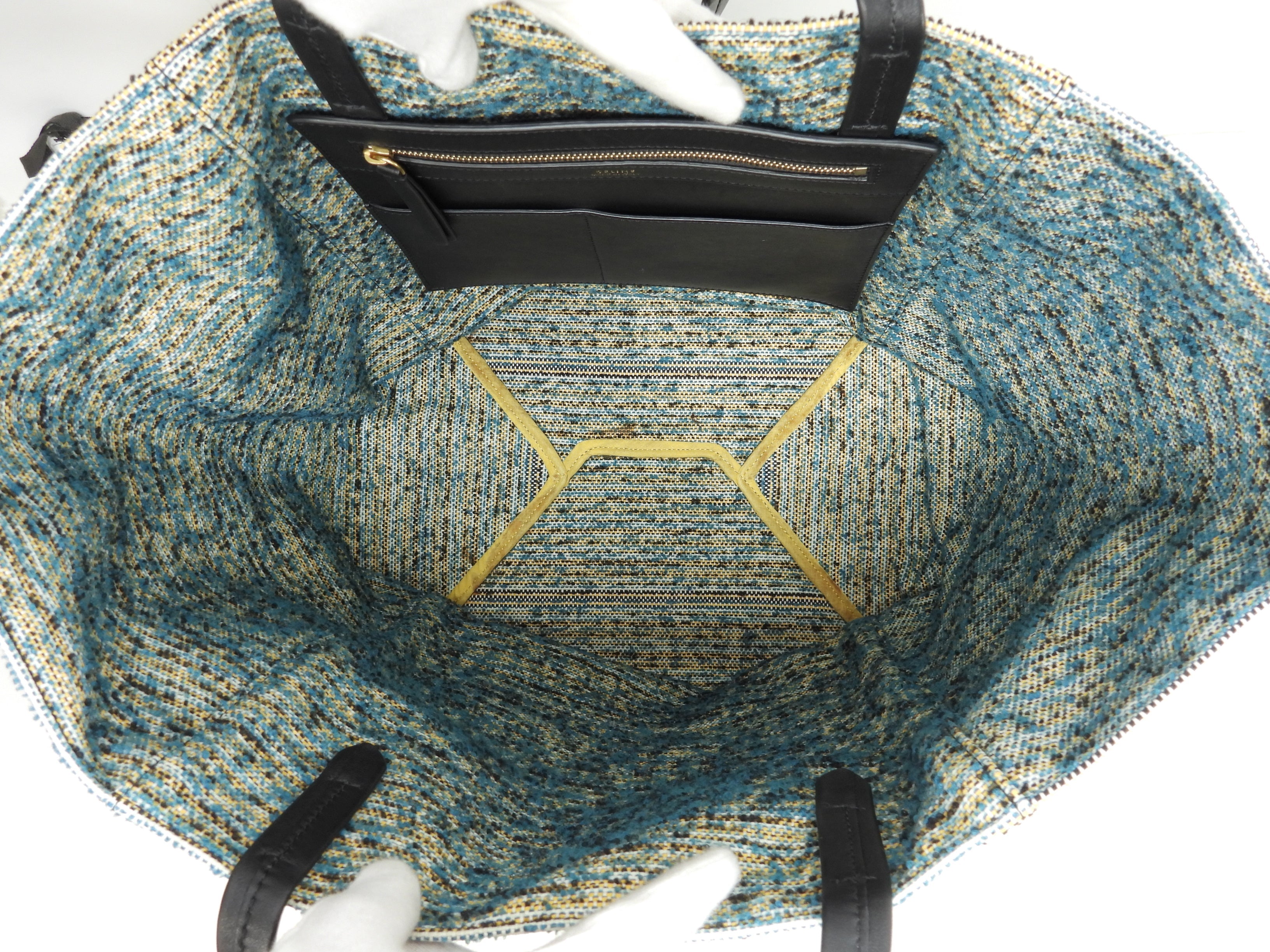 Celine Cabas Phantom Medium Tweed Blu Giallo Bianco Nero Borsa a Spalla Shopping Bag Ottime Condizioni@W-CU-2197