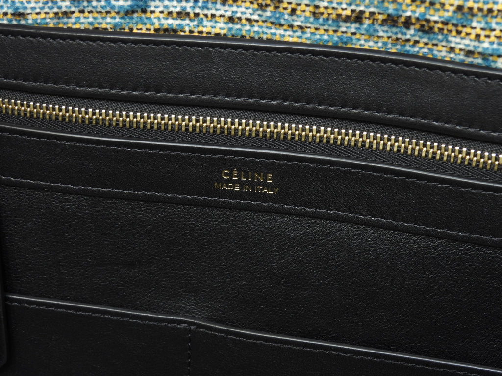 Celine Cabas Phantom Medium Tweed Blu Giallo Bianco Nero Borsa a Spalla Shopping Bag Ottime Condizioni@W-CU-2197