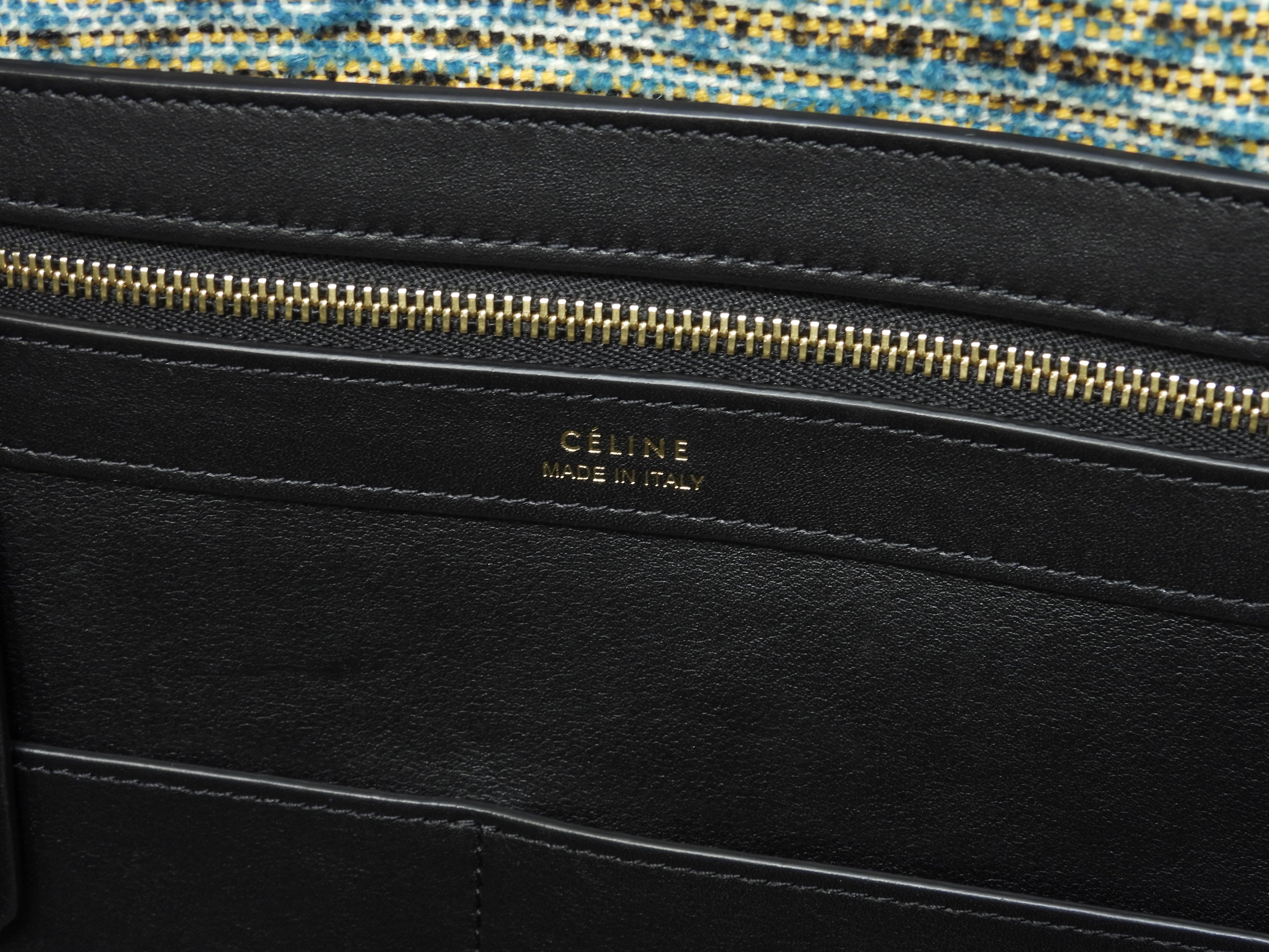 Celine Cabas Phantom Medium Tweed Blu Giallo Bianco Nero Borsa a Spalla Shopping Bag Ottime Condizioni@W-CU-2197