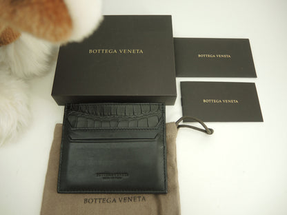 Bottega Veneta Portacarte sottile in pelle di vitello/coccodrillo opaco nero Porta biglietti da visita @P00806519C
