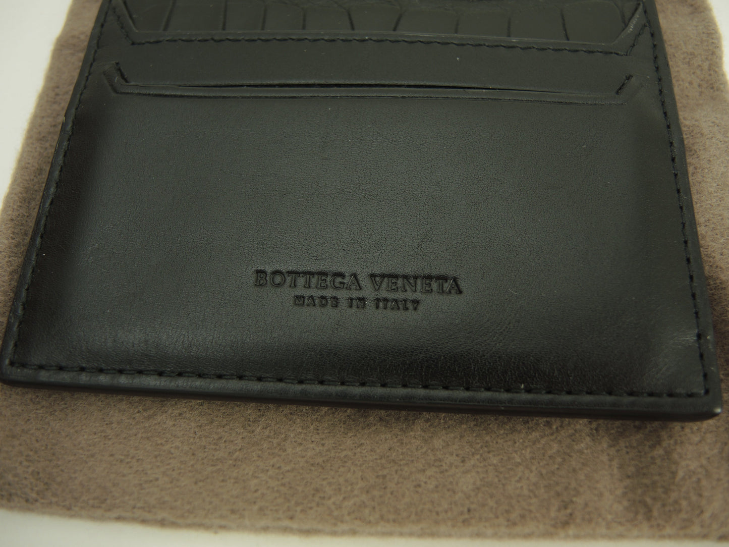 Bottega Veneta Portacarte sottile in pelle di vitello/coccodrillo opaco nero Porta biglietti da visita @P00806519C