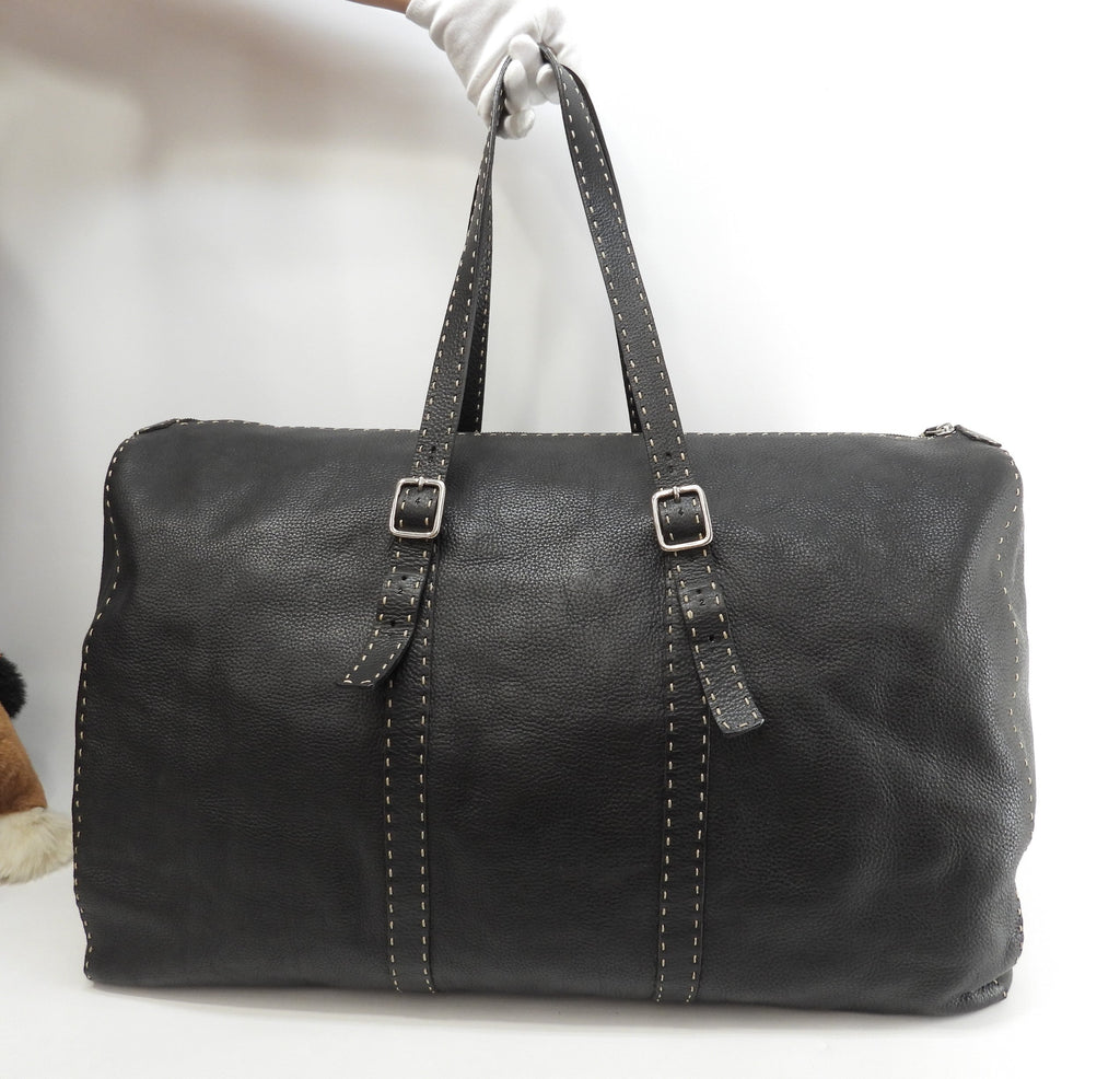 Fendi Borsa a tracolla Selleria nera Borsa da viaggio Borsa da notte @ 11