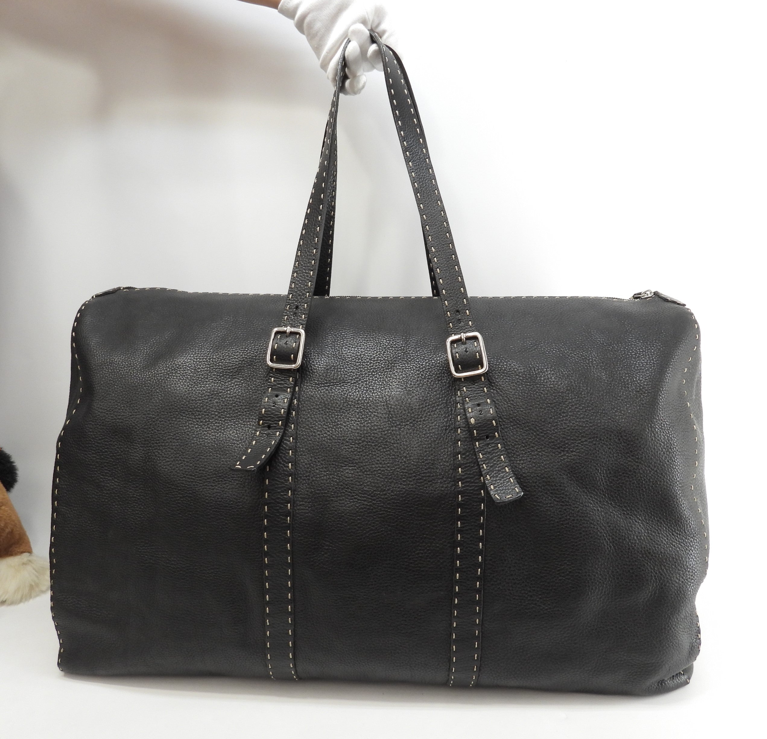 Fendi Borsa a tracolla Selleria nera Borsa da viaggio Borsa da notte @ 11
