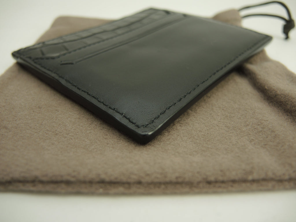 Bottega Veneta Portacarte sottile in pelle di vitello/coccodrillo opaco nero Porta biglietti da visita @P00806519C