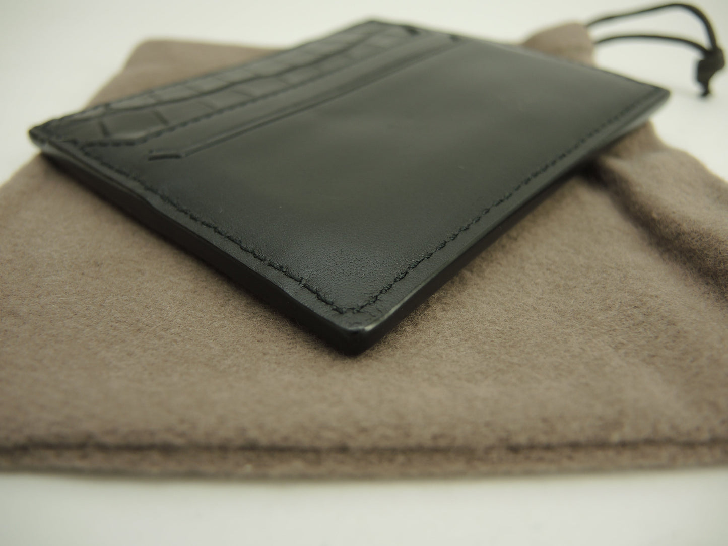 Bottega Veneta Portacarte sottile in pelle di vitello/coccodrillo opaco nero Porta biglietti da visita @P00806519C
