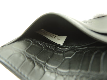 Bottega Veneta Portacarte sottile in pelle di vitello/coccodrillo opaco nero Porta biglietti da visita @P00806519C
