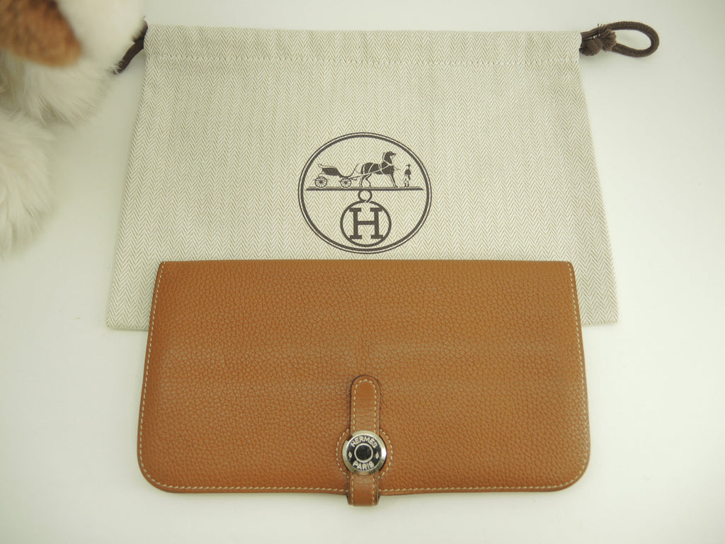 Hermes Dogon Long Togo Gold metalleria argento portafoglio lungo a 2 ante@T 3