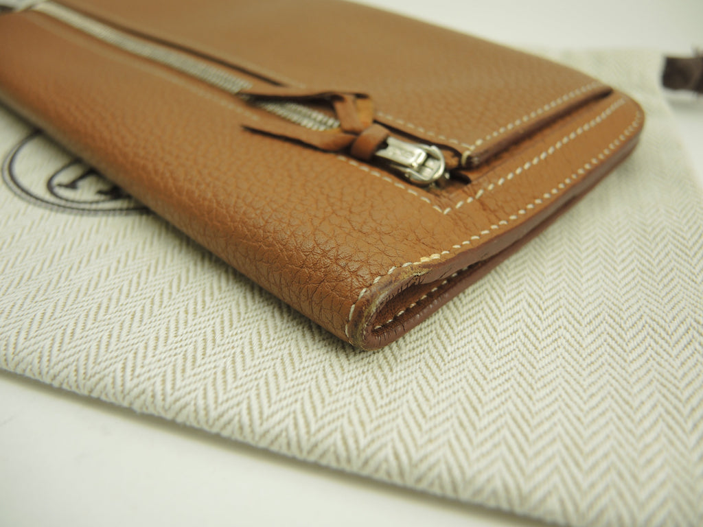 Hermes Dogon Long Togo Gold metalleria argento portafoglio lungo a 2 ante@T 3