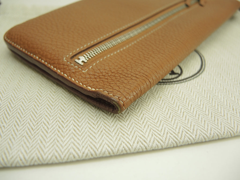 Hermes Dogon Long Togo Gold metalleria argento portafoglio lungo a 2 ante@T 3