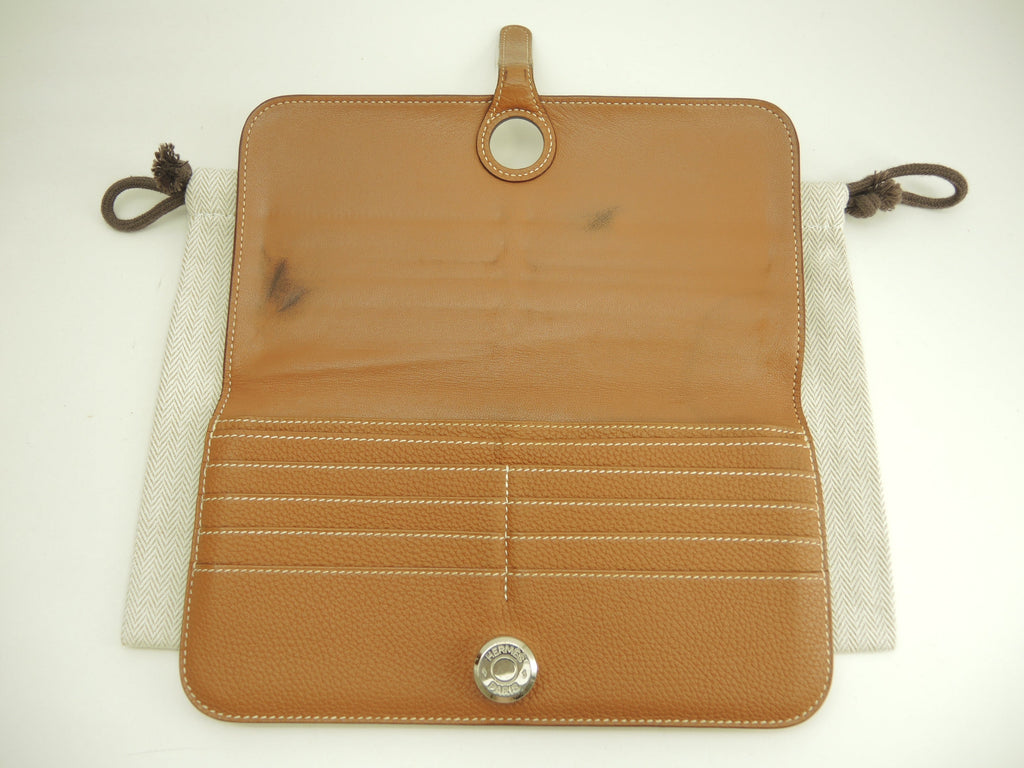 Hermes Dogon Long Togo Gold metalleria argento portafoglio lungo a 2 ante@T 3