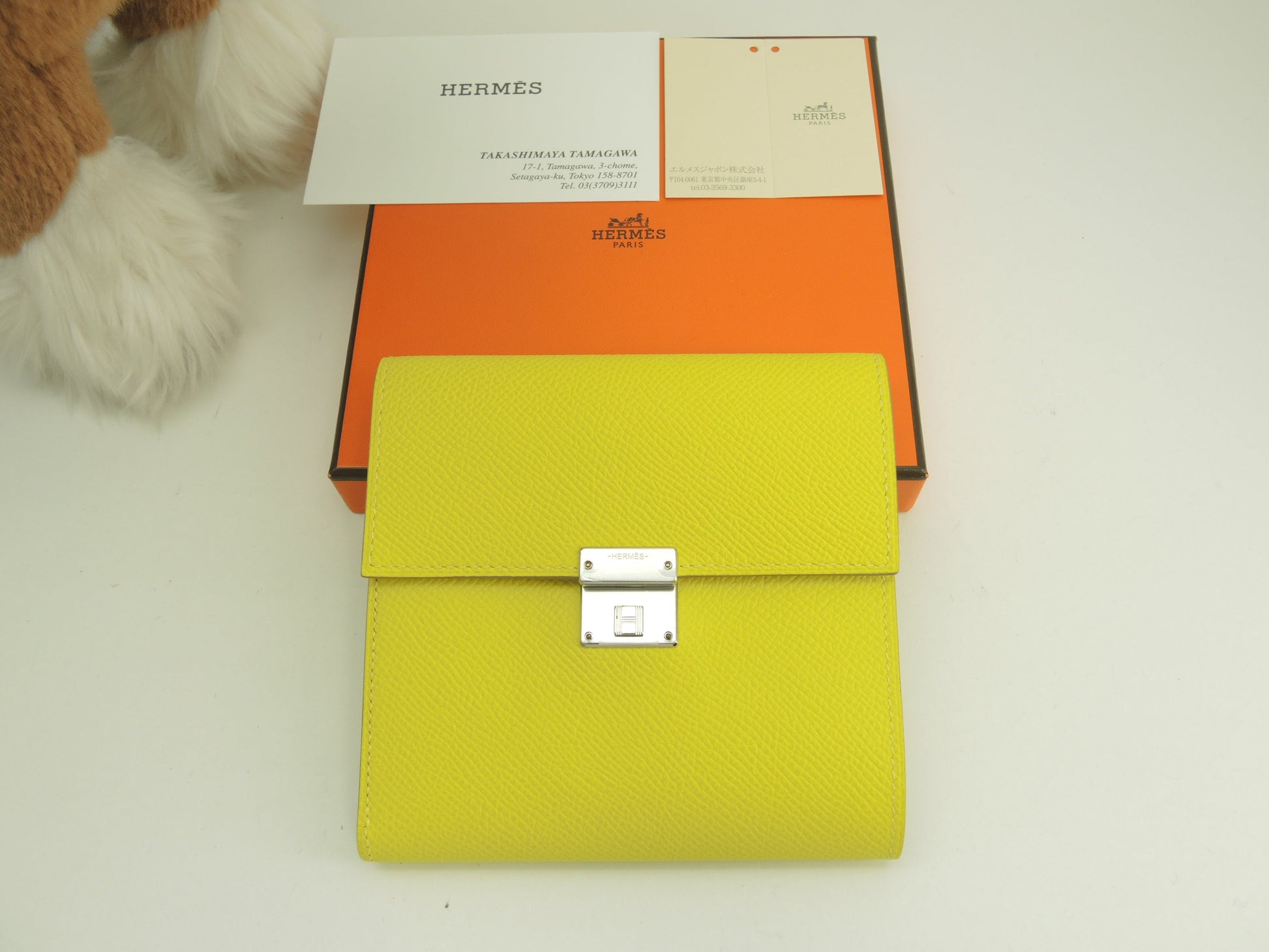 Hermes Clic 12 Epsom Lime Portafoglio Compatto Piccolo Nuovo@D 17