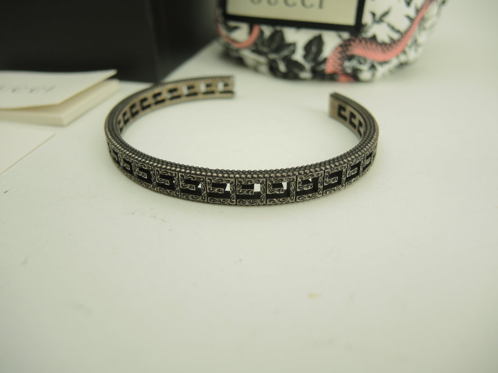 Gucci Bracciale Rigido GG Argento SV925 Braccialetto Vintage Sottile @ 16