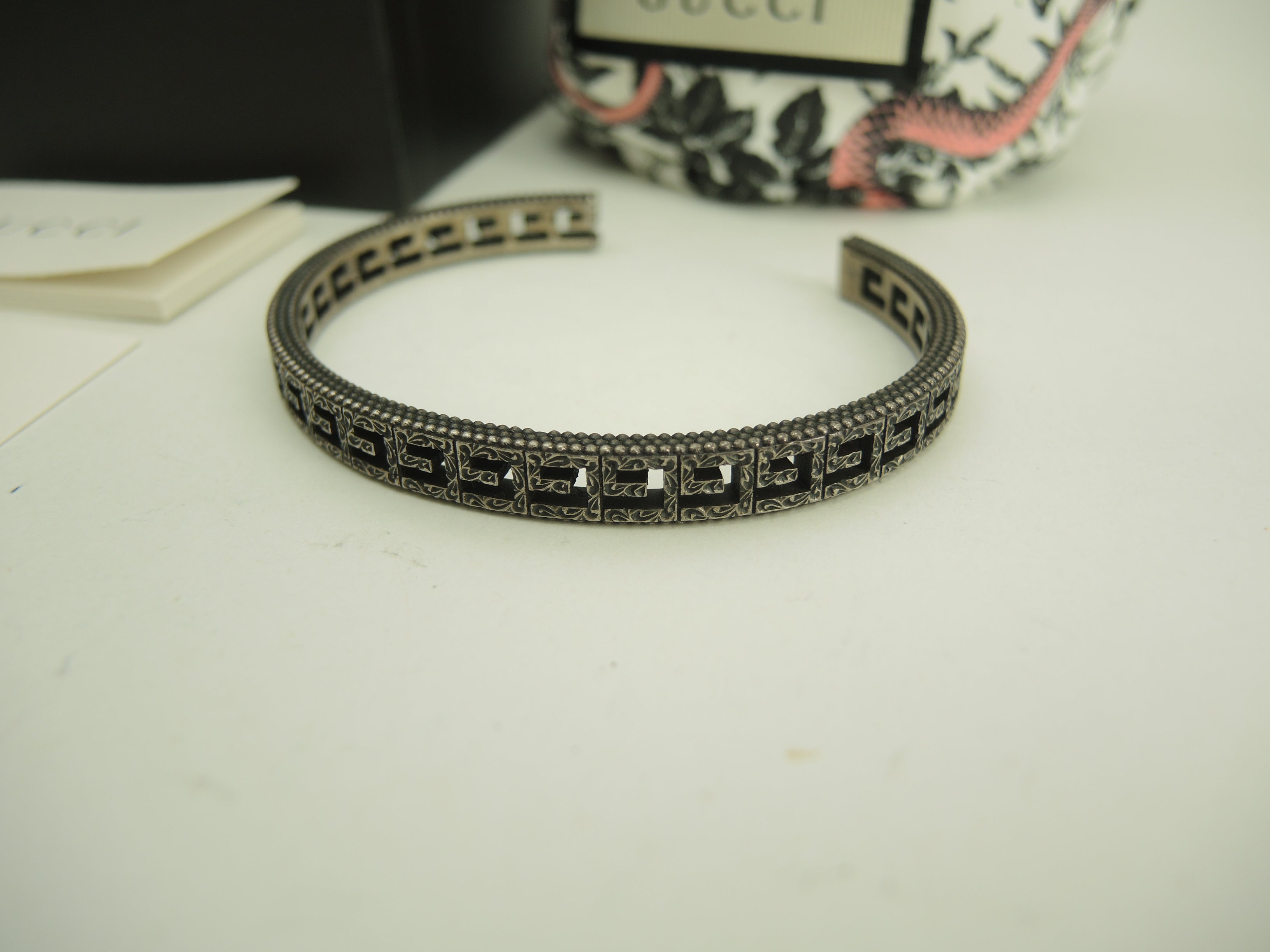 Gucci Bracciale Rigido GG Argento SV925 Braccialetto Vintage Sottile @ 16