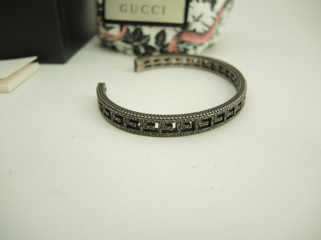 Gucci Bracciale Rigido GG Argento SV925 Braccialetto Vintage Sottile @ 16