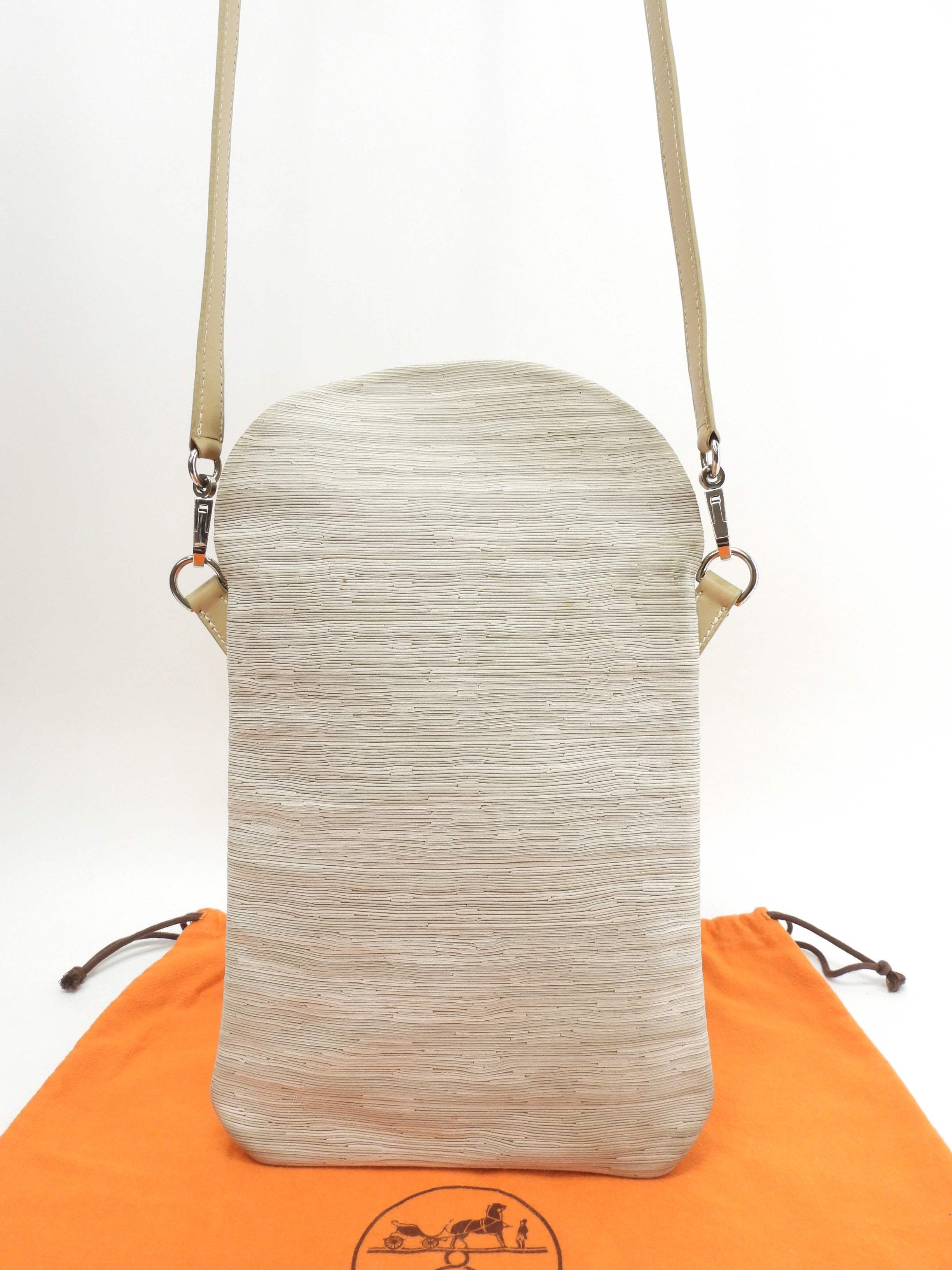 Hermès Pillow Vibrato Leather Grigio Chiaro Pochette Borsa a tracolla @□D 2