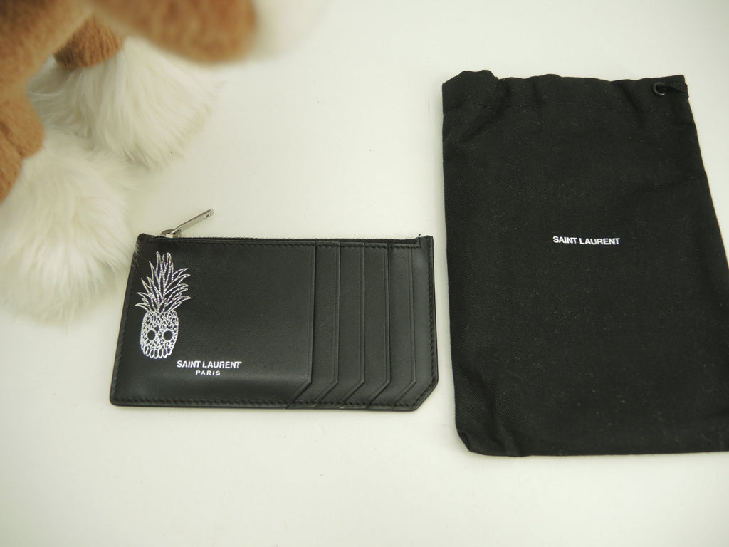 Portamonete Saint Laurent con scomparto per carte di credito YSL in pelle nera con teschio@ 79