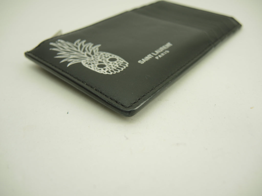 Portamonete Saint Laurent con scomparto per carte di credito YSL in pelle nera con teschio@ 79