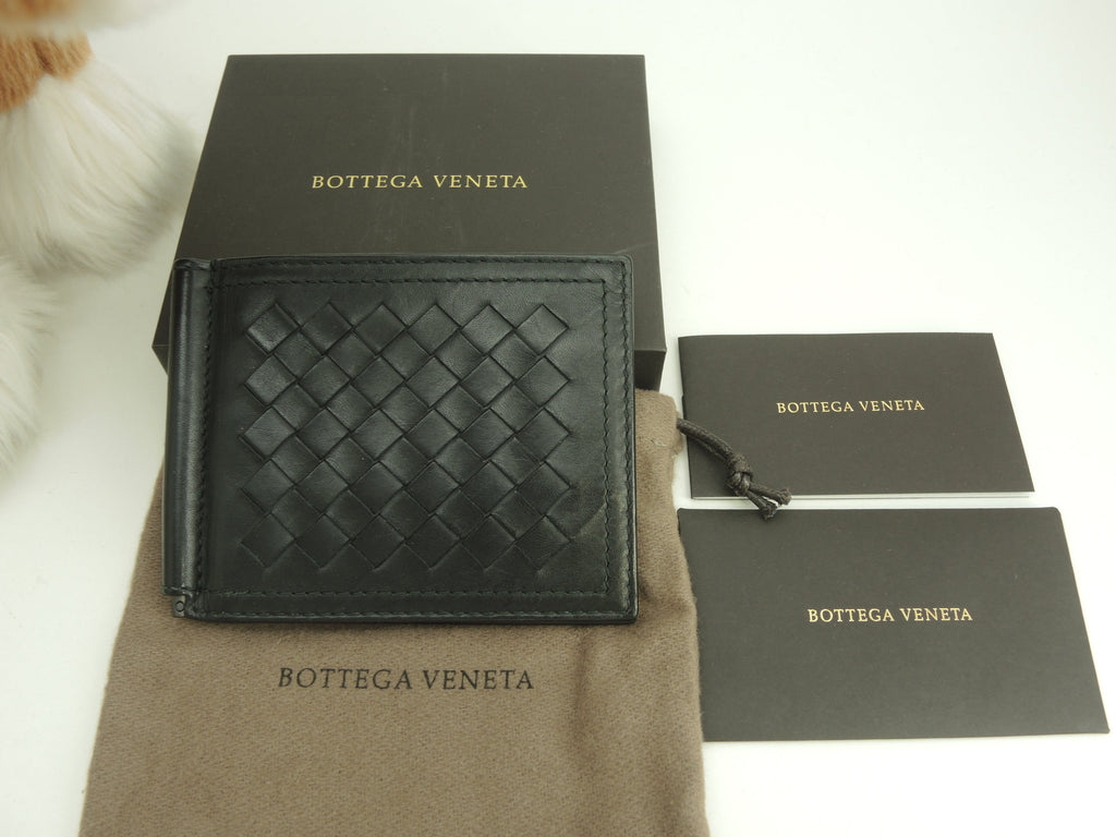 Bottega Veneta - Portafoglio con clip portabanconote, in pelle nera Intrecciato, scomparti per carte di credito e banconote @S01964108H