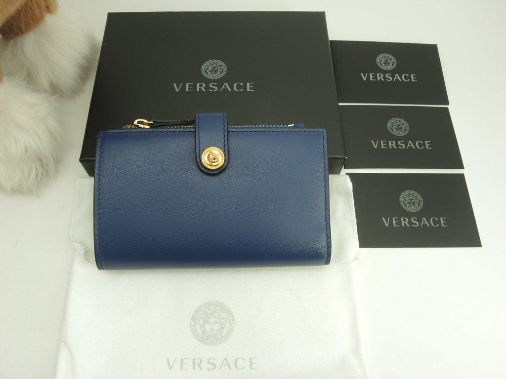 Versace Portafoglio compatto Medusa in pelle blu Nuovo con scatola @ 3