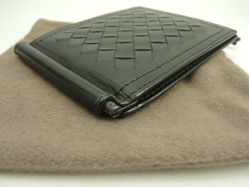 Bottega Veneta - Portafoglio con clip portabanconote, in pelle nera Intrecciato, scomparti per carte di credito e banconote @S01964108H
