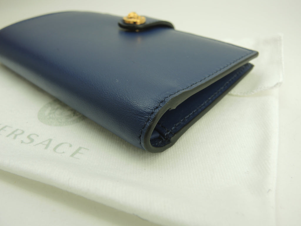 Versace Portafoglio compatto Medusa in pelle blu Nuovo con scatola @ 3