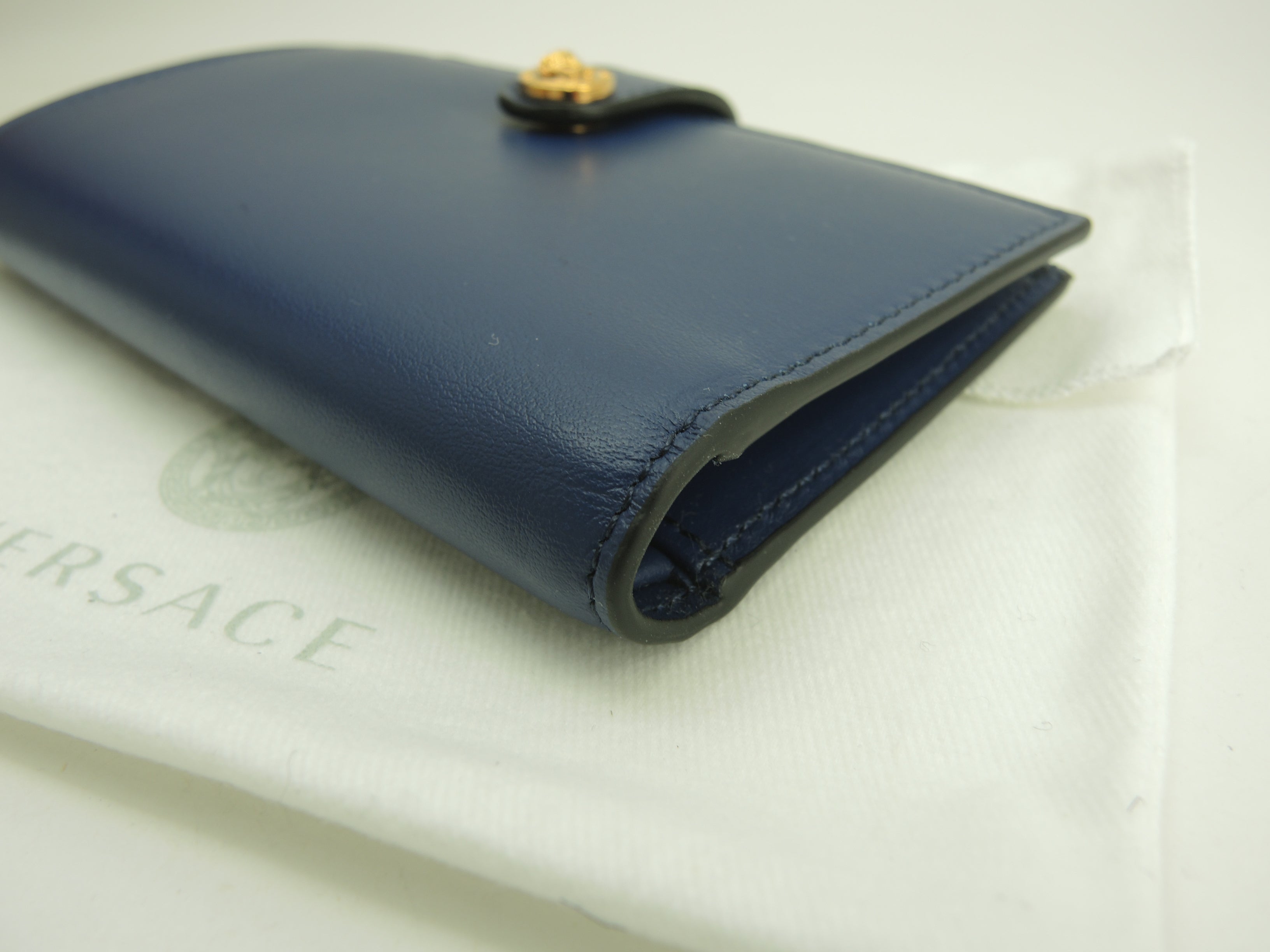 Versace Portafoglio compatto Medusa in pelle blu Nuovo con scatola @ 3