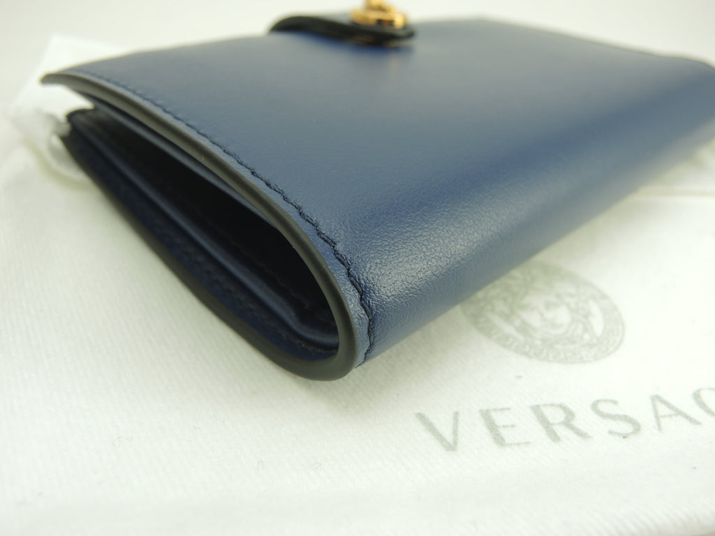 Versace Portafoglio compatto Medusa in pelle blu Nuovo con scatola @ 3