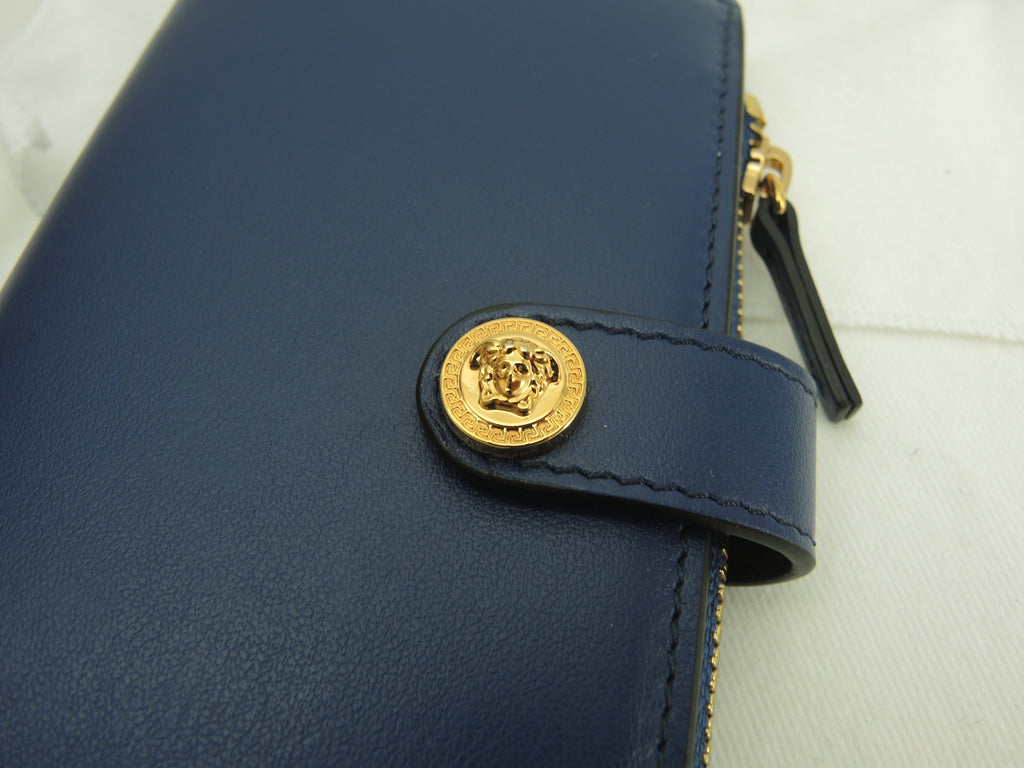 Versace Portafoglio compatto Medusa in pelle blu Nuovo con scatola @ 3