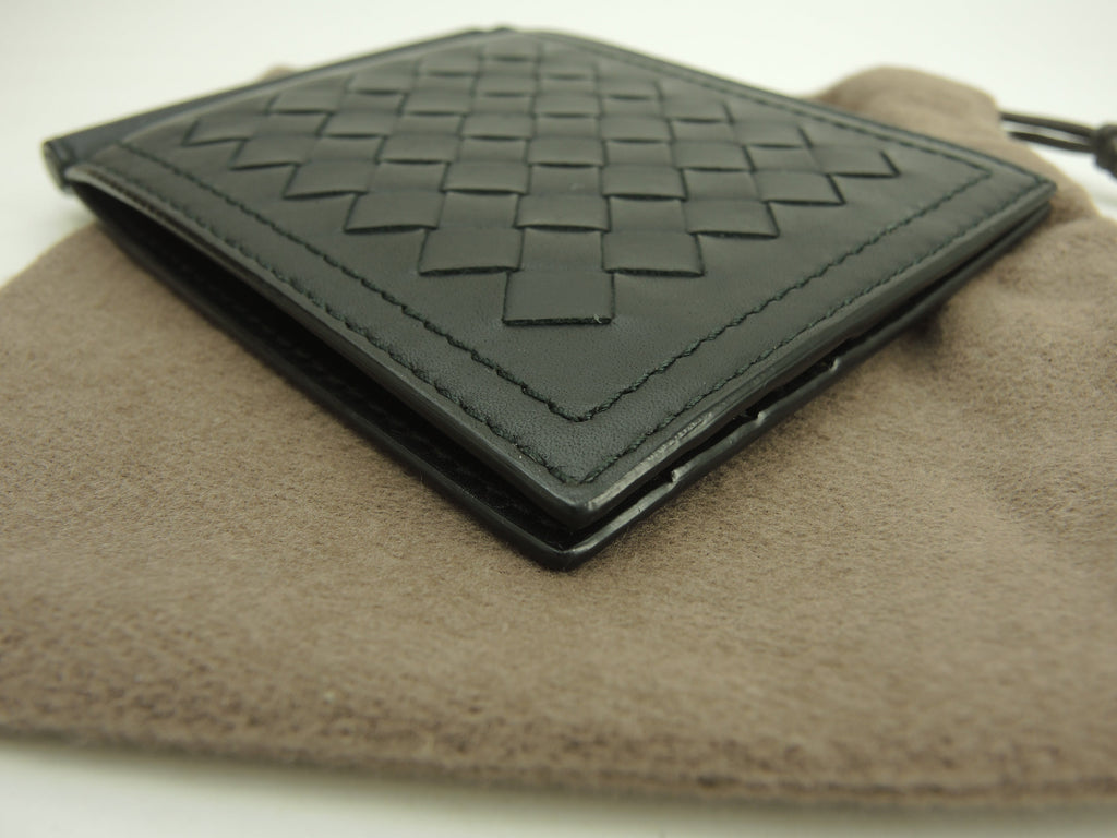 Bottega Veneta - Portafoglio con clip portabanconote, in pelle nera Intrecciato, scomparti per carte di credito e banconote @S01964108H