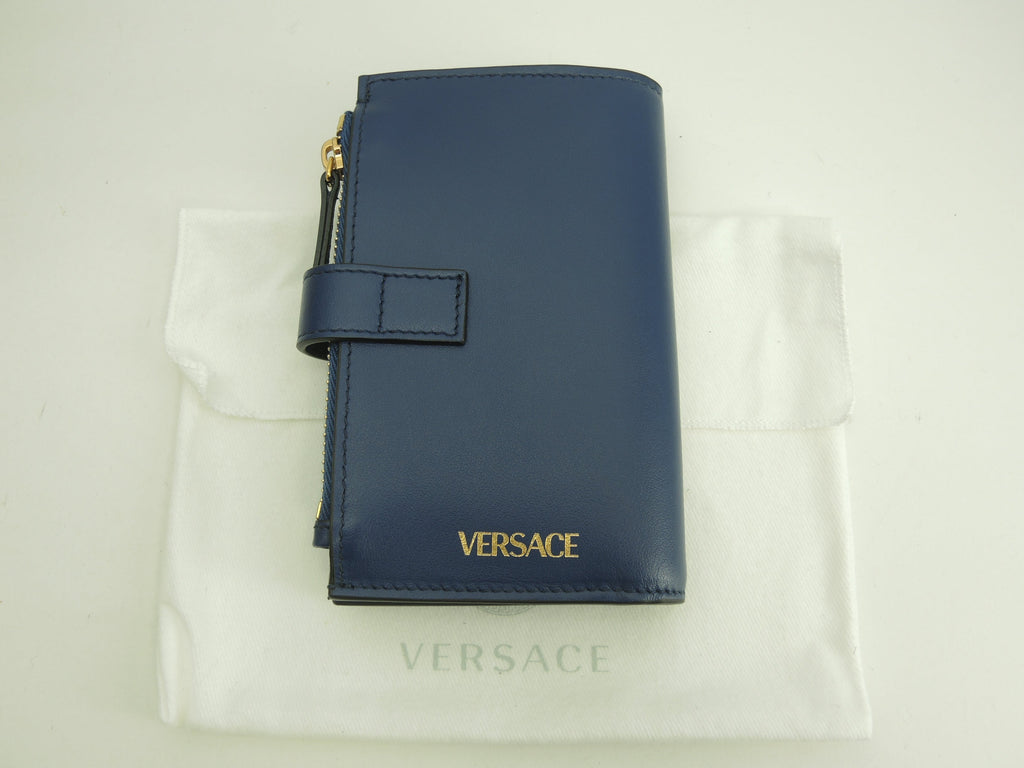 Versace Portafoglio compatto Medusa in pelle blu Nuovo con scatola @ 3