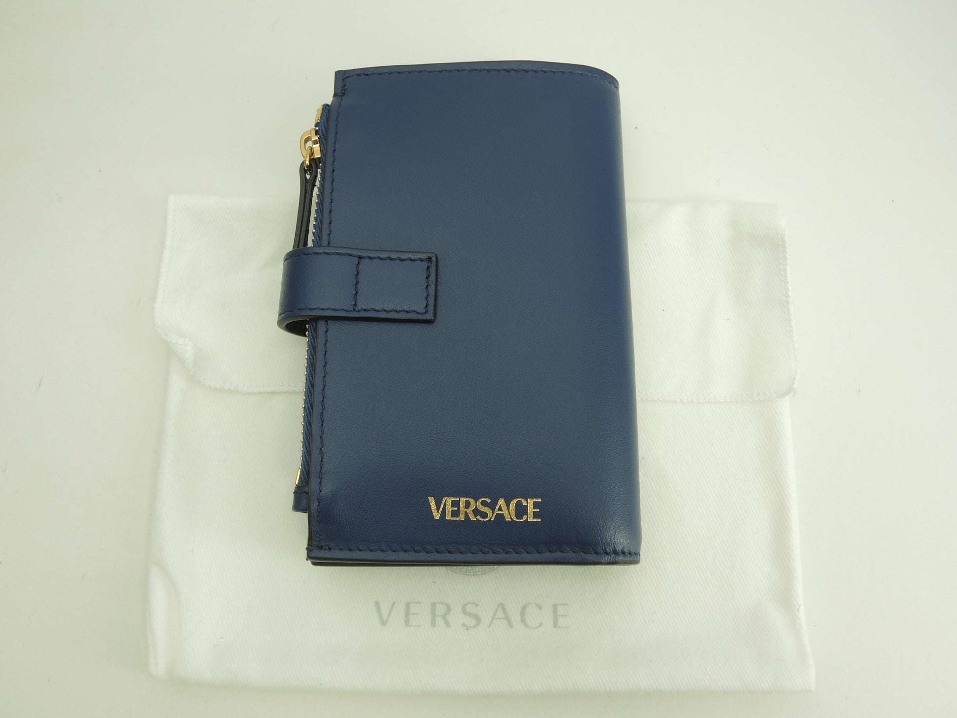 ヴェルサーチ コンパクトウォレット メデューサ レザー青 2折財布 新品@ 3